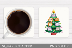 Christmas Cat Coaster Sublimation. Christmas Coaster Design Product Image 1