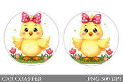 Chick Car Coaster Sublimation. Chick Flowers Car Coaster Product Image 1