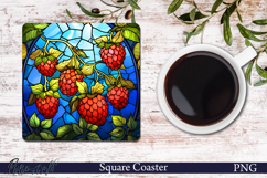 Berry Square Coaster | Crimson Raspberry Stained Glass Product Image 1