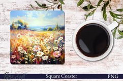 Flowers Meadow Square Coaster | Floral PNG Product Image 1