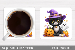 Cute Cat Halloween Coaster. Halloween Cat Coaster Design Product Image 1