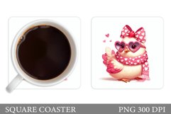 Cute Chicken Coaster Sublimation. Valentines Chicken Coaster Product Image 1