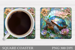 Turtle Coaster Sublimation. Turtle Flowers Coaster Design Product Image 1