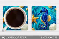 Seahorse Square Coaster. Seahorse Coaster Sublimation Product Image 1