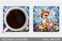 Cute Deer Coaster Sublimation. Deer Flowers Coaster Design Product Image 1