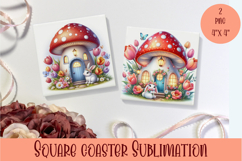 Fairy mushroom house Coaster Sublimation | flowers Product Image 1
