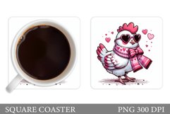Cute Chicken Coaster Sublimation. Valentines Chicken Coaster Product Image 1