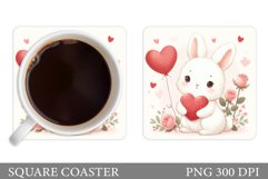 Valentines Bunny Coaster. Cute Bunny Coaster Sublimation Product Image 1