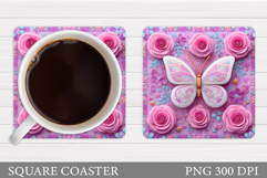 Butterfly Coaster Sublimation. Butterfly Flowers Coaster Product Image 1