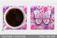 Butterflies Coaster Sublimation. Butterfly Coaster Design Product Image 1