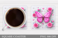 Butterflies Coaster Design. Butterfly Roses Coaster Product Image 1