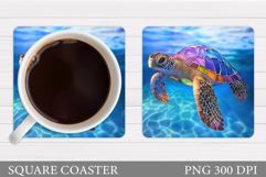 Turtle Coaster Sublimation. Turtle Flowers Coaster Design Product Image 1