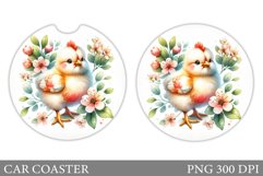 Chicken Car Coaster Sublimation. Chicken Flowers Car Coaster Product Image 1