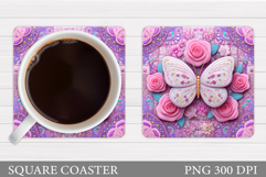 Butterflies Coaster Design. Butterfly Roses Coaster Product Image 1