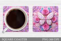 Butterfly Coaster Sublimation. Butterfly Flowers Coaster Product Image 1