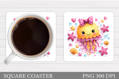 Cute Jellyfish Coaster Design. Cute Jellyfish Sublimation Product Image 1