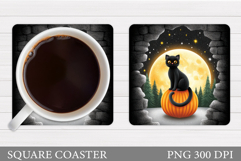 Black Cat Coaster Design. Halloween Cat Coaster Sublimation Product Image 1