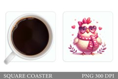 Cute Chicken Coaster Sublimation. Valentines Chicken Coaster Product Image 1