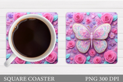 Butterflies Coaster Sublimation. Butterfly Coaster Design Product Image 1