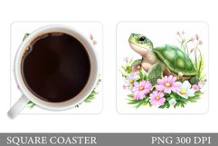 Turtle Coaster Sublimation. Turtle Flowers Coaster Design Product Image 1