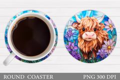 Cow Coaster Sublimation. Cow Flowers Coaster Design Product Image 1