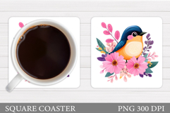 Bird Coaster Design. Bird Flowers Coaster Sublimation Product Image 1