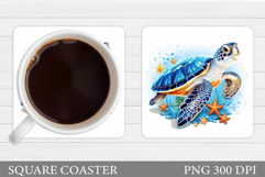 Turtle Square Coaster Design. Sea Turtle Coaster Sublimation Product Image 1