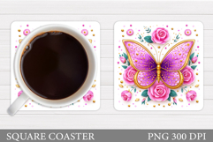 Butterfly Coaster Sublimation. Butterfly Flowers Coaster Product Image 1
