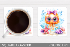 Cute Jellyfish Coaster Design. Cute Jellyfish Sublimation Product Image 1