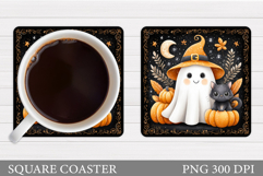 Halloween Cat Coaster. Halloween Ghost Coaster Design Product Image 1