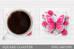 Butterfly Coaster Sublimation. Butterfly Flowers Coaster Product Image 1