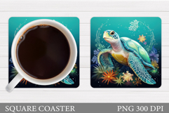 Turtle Square Coaster Design. Sea Turtle Coaster Sublimation Product Image 1