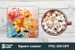 Fall flower square coaster sublimation design, fall sublimation design, flower square coaster PNG.