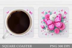 Butterfly Coaster Design. Flowers Coaster Sublimation Product Image 1
