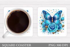 Butterfly Coaster Sublimation. Butterfly Flowers Coaster Product Image 1