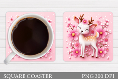 Cute Deer Coaster Sublimation. Deer Flowers Coaster Design Product Image 1