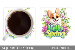 Spring Dog Coaster Design. Spring Coaster Sublimation Product Image 1