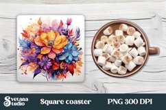 Fall flower square coaster sublimation design Product Image 1