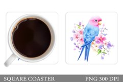 Cute Parrot Coaster Design. Parrot Flowers Coaster Product Image 1