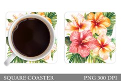 Tropical Flowers Coaster. Summer Square Coaster Design Product Image 1