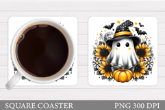 Cute Ghost Coaster Design. Cute Halloween Sublimation Product Image 1