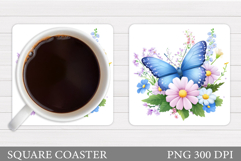 Butterfly Coaster Sublimation. Butterfly Flowers Coaster Product Image 1