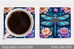 Dragonfly Coaster Design. Flowers Coaster Sublimation Product Image 1