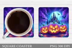 Halloween Coaster Sublimation. Scary Pumpkin Coaster Design Product Image 1