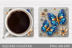 Butterflies Coaster Sublimation. Butterfly Coaster Design Product Image 1