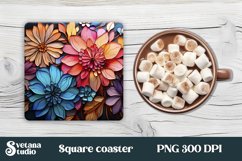 Fall flower stained glass square coaster sublimation design