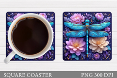 Dragonfly Coaster Design. Flowers Coaster Sublimation Product Image 1