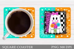 Cute Ghost Coaster Sublimation. Halloween Coaster Design Product Image 1