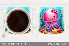 Cute Jellyfish Coaster Design. Cute Jellyfish Sublimation Product Image 1