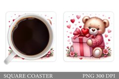 Cute Bear Square Coaster. Valentines Bear Coaster Design Product Image 1